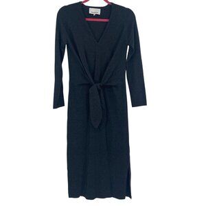 HEARTLOOM Women's Size Small Charcoal Adrian Knit Midi Dress Side Slit Tie Front